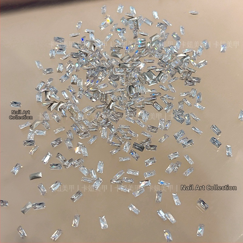 Декорация за нокти със Zircon – квадратна форма, Princess серия, стил Flash, ледено прозрачен и минималистичен INS