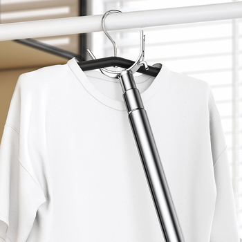 Tijă de uscat haine din oțel inoxidabil cu furcă integrată, extensibilă pentru balcon, stil minimalist modern