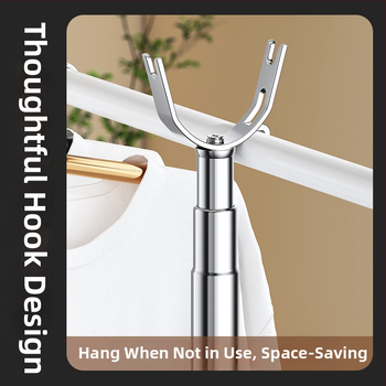 Tijă de uscat haine din oțel inoxidabil cu furcă integrată, extensibilă pentru balcon, stil minimalist modern