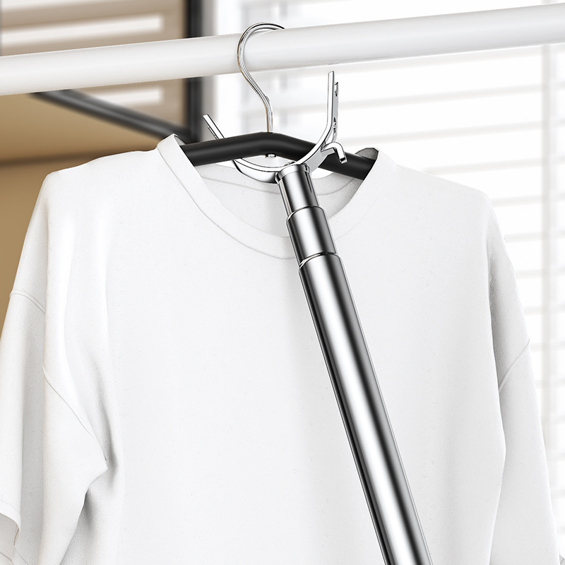 Tijă de uscat haine din oțel inoxidabil cu furcă integrată, extensibilă pentru balcon, stil minimalist modern