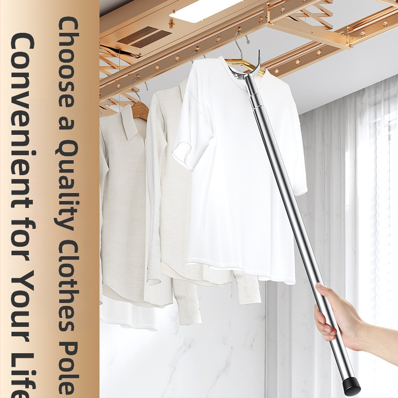 Tijă de uscat haine din oțel inoxidabil cu furcă integrată, extensibilă pentru balcon, stil minimalist modern