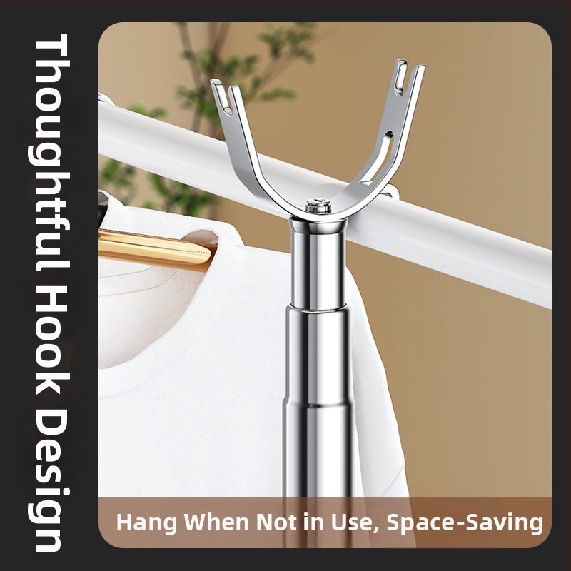 Tijă de uscat haine din oțel inoxidabil cu furcă integrată, extensibilă pentru balcon, stil minimalist modern