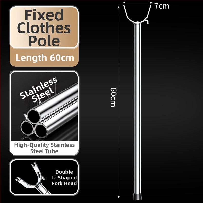Tijă de uscat haine din oțel inoxidabil cu furcă integrată, extensibilă pentru balcon, stil minimalist modern