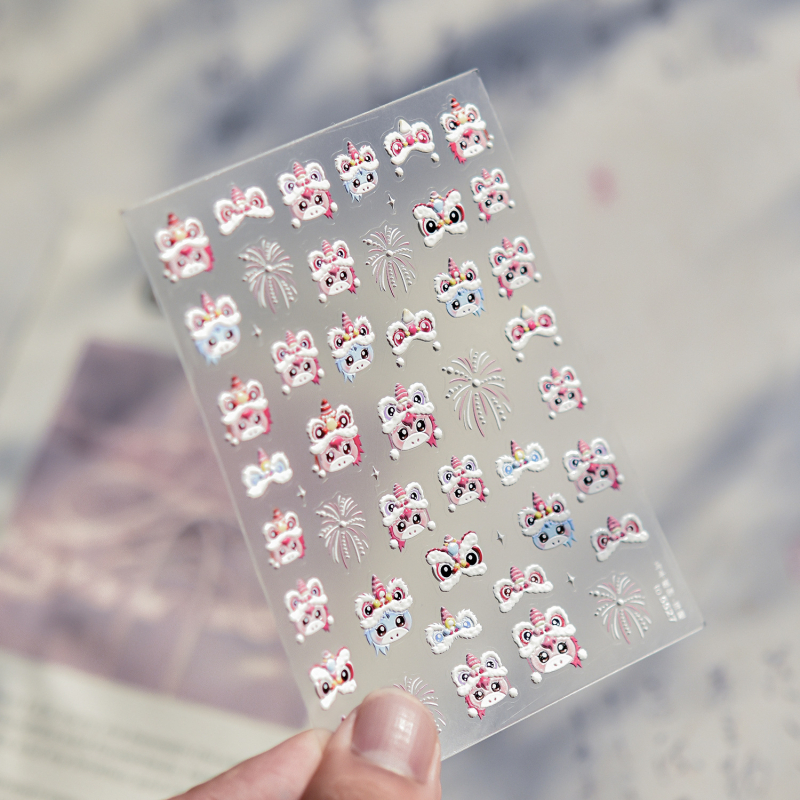 Tomoni Nailart 3D Stickere pentru unghii – Design festiv în stil chinezesc, Leul care se trezește în Anul Calului