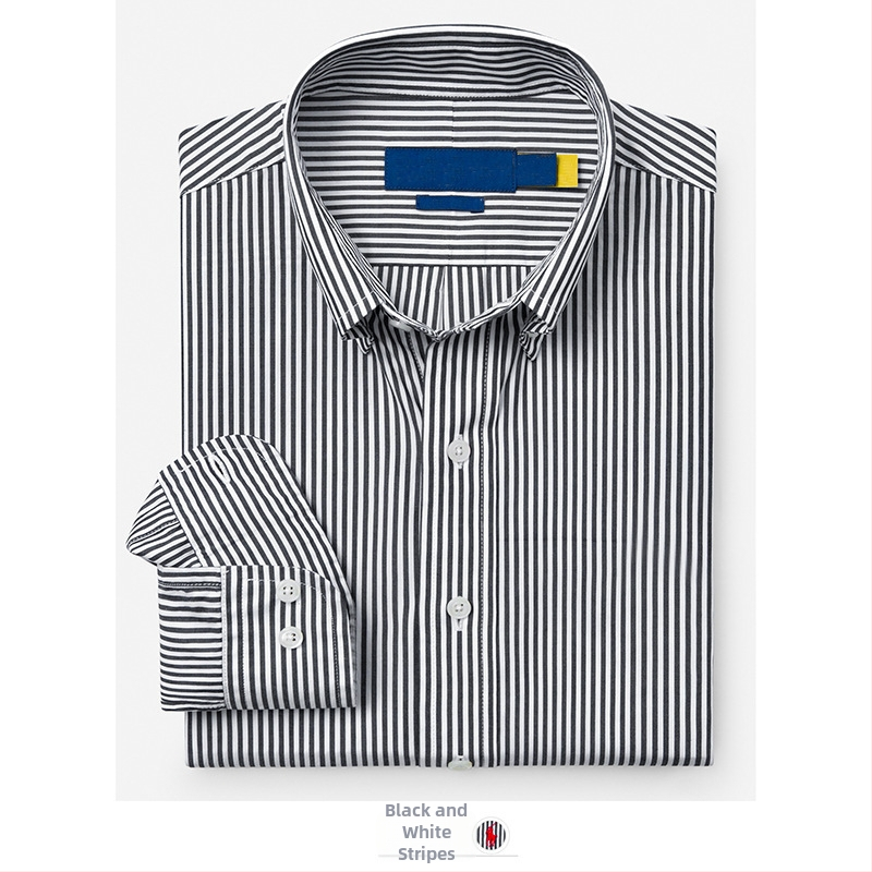 Tricou polo bărbătesc cu dungi, material bumbac amestecat, guler rever, mâneci lungi, broderie cu logo pony