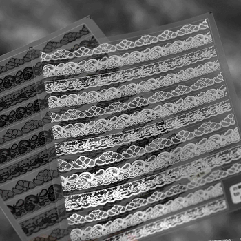 Köröm matricák csipke mintával, 5D Japán stílus, átlátszó dekoráció