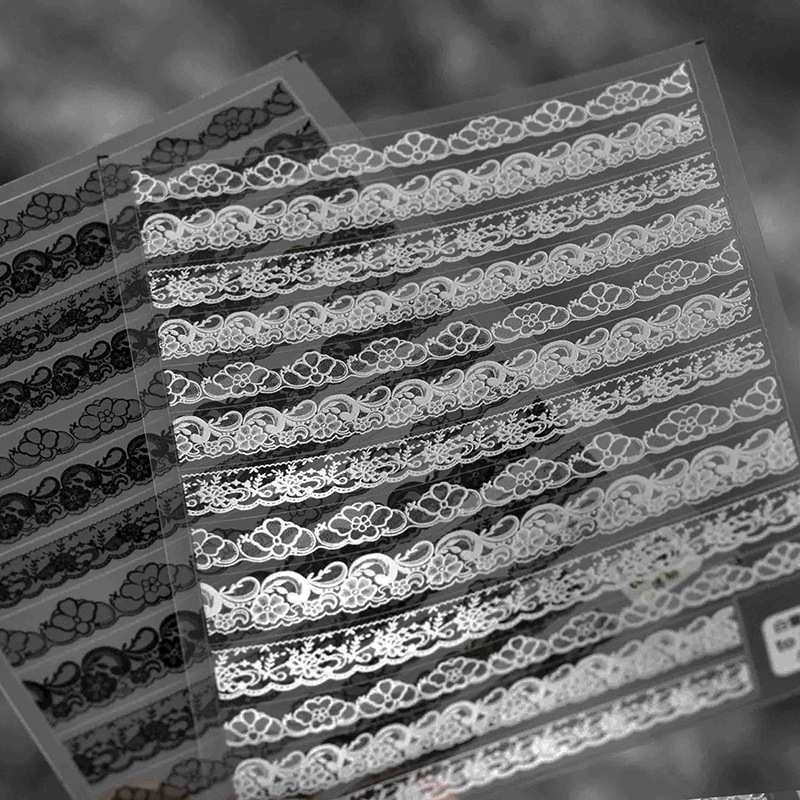 Köröm matricák csipke mintával, 5D Japán stílus, átlátszó dekoráció