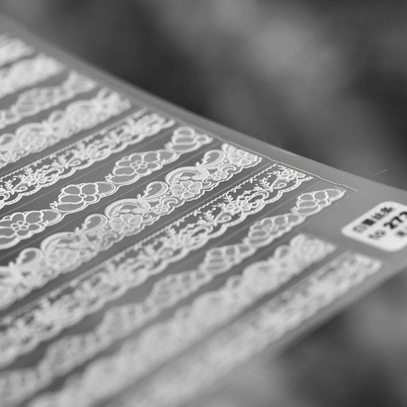 Köröm matricák csipke mintával, 5D Japán stílus, átlátszó dekoráció