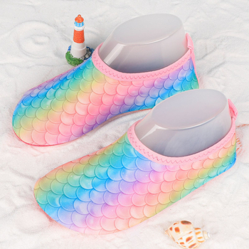 Pantofi de apă pentru copii pentru drumeții în râu, talpă antiaderentă, uscare rapidă, partea superioară imprimată, talpă PVC, profil redus