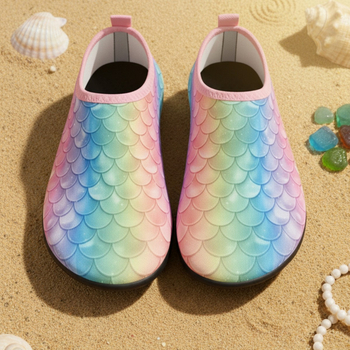 Pantofi de apă pentru copii pentru drumeții în râu, talpă antiaderentă, uscare rapidă, partea superioară imprimată, talpă PVC, profil redus