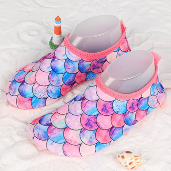 Pantofi de apă pentru copii pentru drumeții în râu, talpă antiaderentă, uscare rapidă, partea superioară imprimată, talpă PVC, profil redus