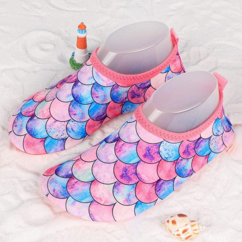 Pantofi de apă pentru copii pentru drumeții în râu, talpă antiaderentă, uscare rapidă, partea superioară imprimată, talpă PVC, profil redus