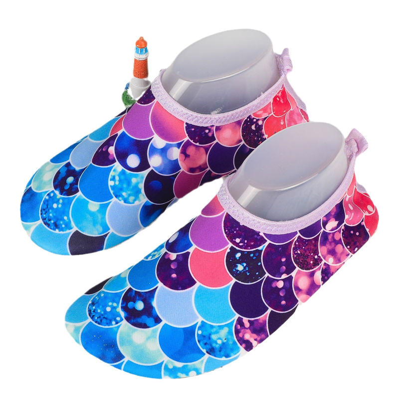 Pantofi de apă pentru copii pentru drumeții în râu, talpă antiaderentă, uscare rapidă, partea superioară imprimată, talpă PVC, profil redus