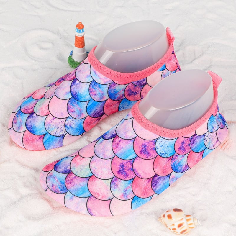 Pantofi de apă pentru copii pentru drumeții în râu, talpă antiaderentă, uscare rapidă, partea superioară imprimată, talpă PVC, profil redus