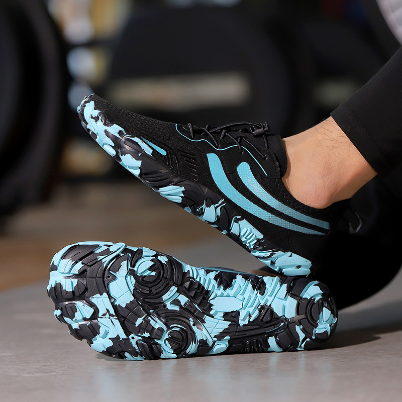 Παπούτσια νερού με σχέδιο πέντε δακτύλων για εξωτερικές δραστηριότητες, αντιολισθητική εξωτερική σόλα από καουτσούκ, αναπνέουσα διχτυωτή εσωτερική επένδυση, επάνω μέρος από Lycra