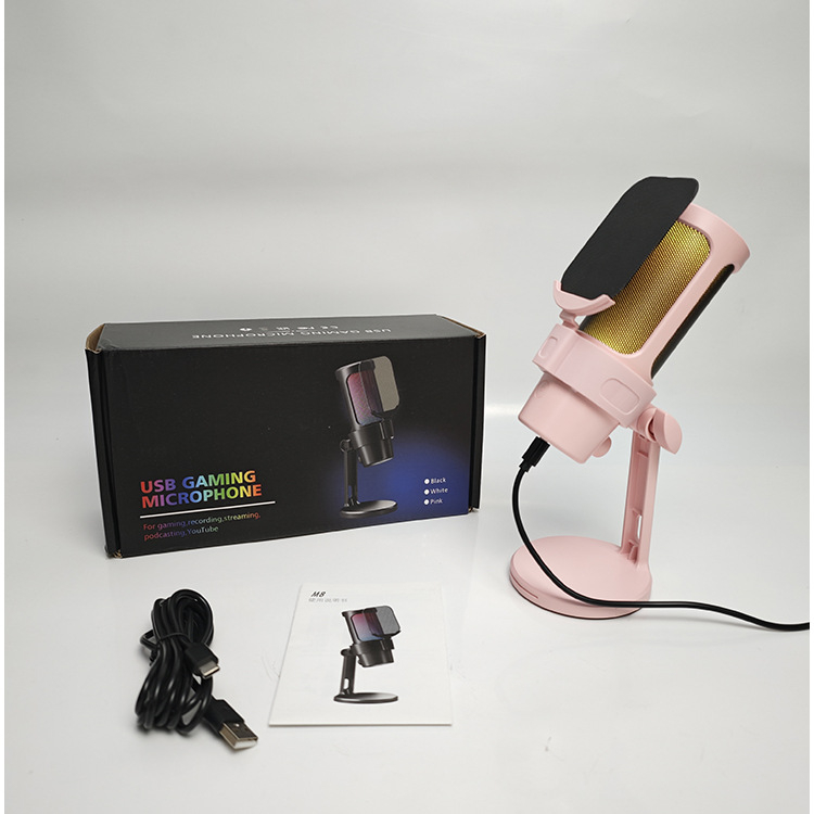 M8 USB gaming mikrofon s RGB osvjetljenjem, kondenzatorski mikrofon za PC i mobilne uređaje, live streaming