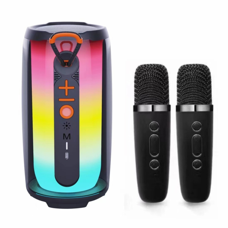 Prijenosni Bluetooth zvučnik s pulsirajućom ambijentalnom svjetlošću i dualnim mikrofonom za karaoke, izlaz 6W, BT 5.0, baterija 1200–2000mAh, frekvencijski raspon 20Hz–20kHz, SNR ≥75dB