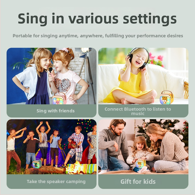 P12 Bluetooth karaoke reproduktor bezdrôtovým mikrofónom, prenosné LED svetlá, zabudovaná batéria 1000–1200 mAh, Bluetooth 5.0, výstup 5W, frekvenčný rozsah 100 Hz–20 kHz