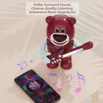 Box karaoke pentru copii cu microfon Strawberry Bear – duete, Bluetooth 5.3, 6W, IPX4, baterie încorporată, 60Hz-15kHz