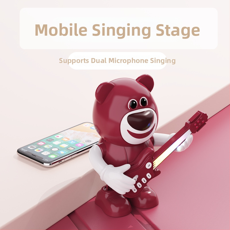 Box karaoke pentru copii cu microfon Strawberry Bear – duete, Bluetooth 5.3, 6W, IPX4, baterie încorporată, 60Hz-15kHz