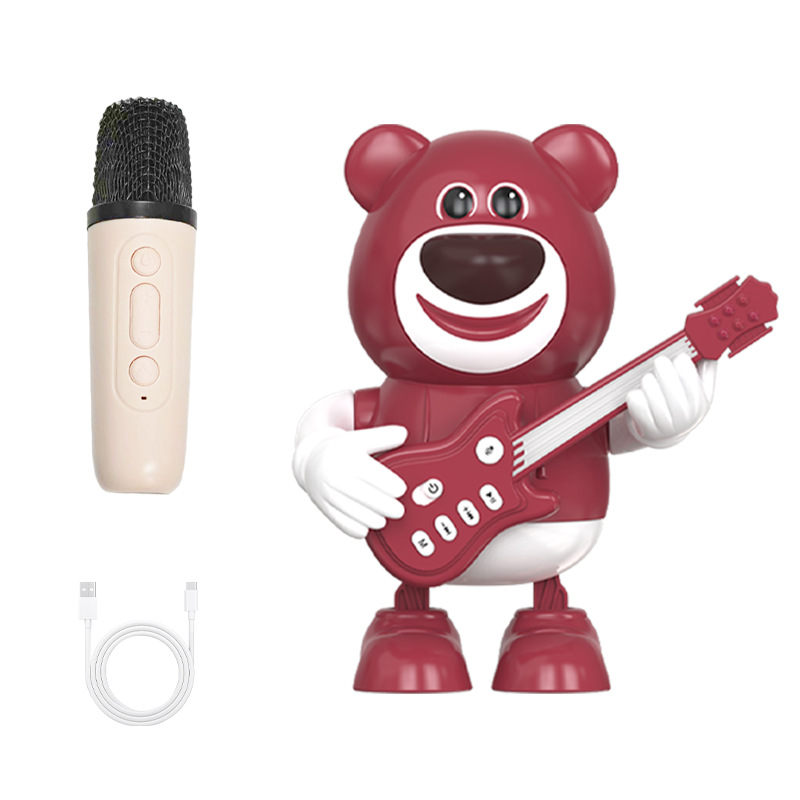 Box karaoke pentru copii cu microfon Strawberry Bear – duete, Bluetooth 5.3, 6W, IPX4, baterie încorporată, 60Hz-15kHz