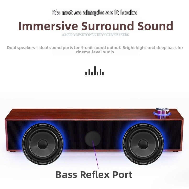 Boxă Bluetooth cu textură lemnoasă pentru calculator - conectare cablu + Bluetooth, interfață USB, 2 canale, 6W putere, carcasă din lemn