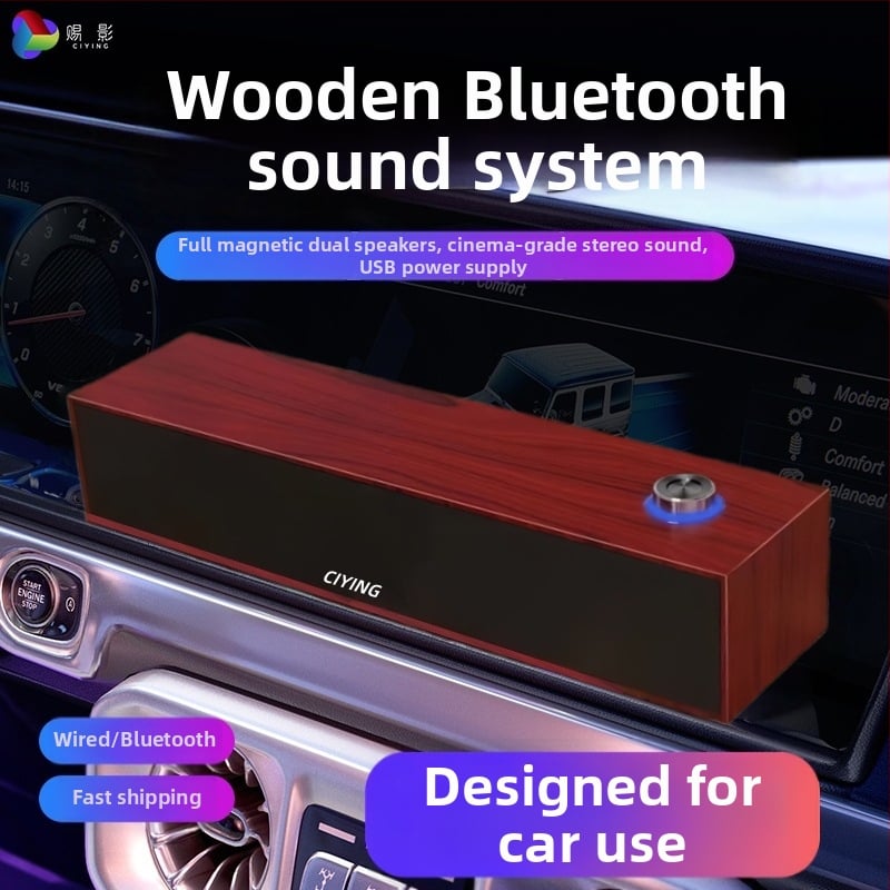 Boxă Bluetooth cu textură lemnoasă pentru calculator - conectare cablu + Bluetooth, interfață USB, 2 canale, 6W putere, carcasă din lemn