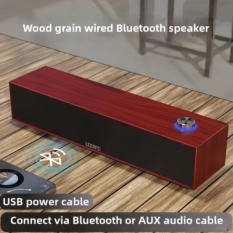 Boxă Bluetooth cu textură lemnoasă pentru calculator - conectare cablu + Bluetooth, interfață USB, 2 canale, 6W putere, carcasă din lemn