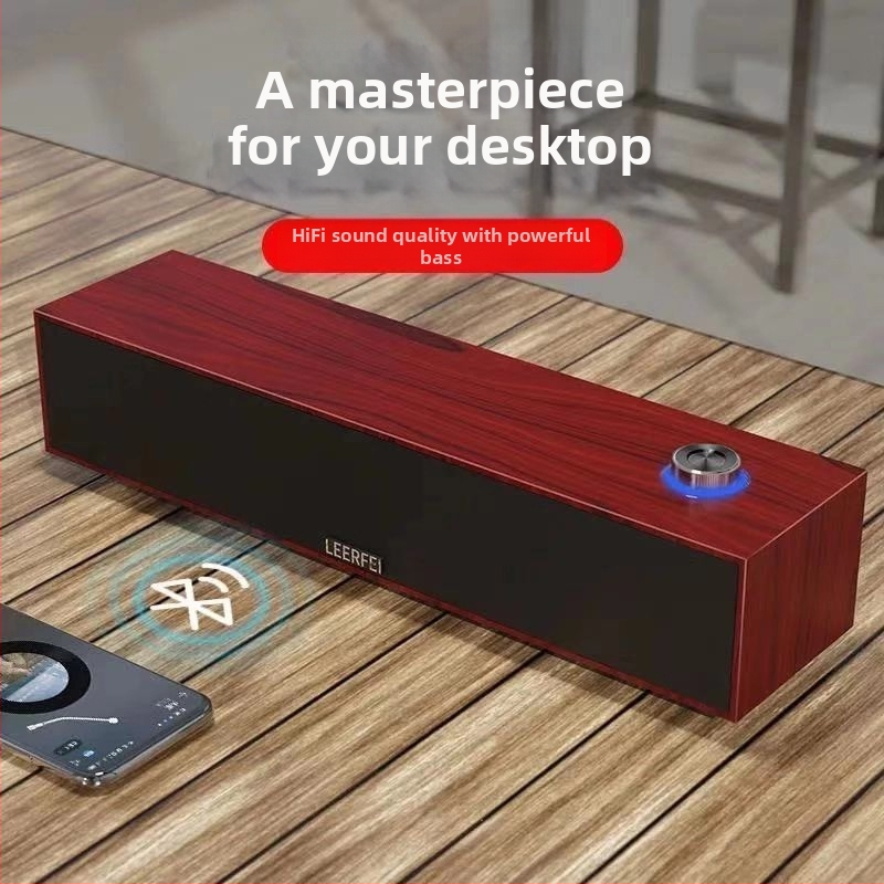 Boxă Bluetooth cu textură lemnoasă pentru calculator - conectare cablu + Bluetooth, interfață USB, 2 canale, 6W putere, carcasă din lemn