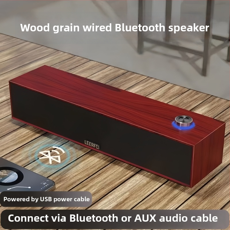 Boxă Bluetooth cu textură lemnoasă pentru calculator - conectare cablu + Bluetooth, interfață USB, 2 canale, 6W putere, carcasă din lemn