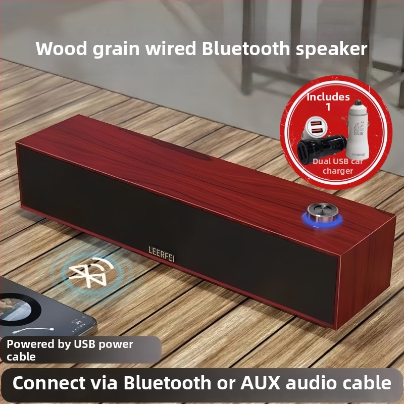 Boxă Bluetooth cu textură lemnoasă pentru calculator - conectare cablu + Bluetooth, interfață USB, 2 canale, 6W putere, carcasă din lemn