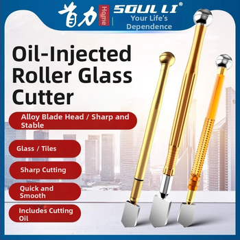 Tăietor de sticlă tip roller cu lamă diamant pentru sticlă groasă, tăiere plăci, racletă manuală, rolă multifuncțională