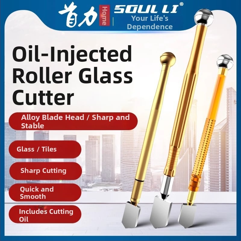 Tăietor de sticlă tip roller cu lamă diamant pentru sticlă groasă, tăiere plăci, racletă manuală, rolă multifuncțională