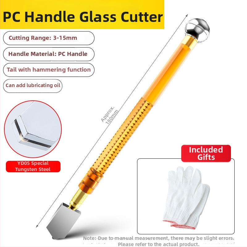 Tăietor de sticlă tip roller cu lamă diamant pentru sticlă groasă, tăiere plăci, racletă manuală, rolă multifuncțională