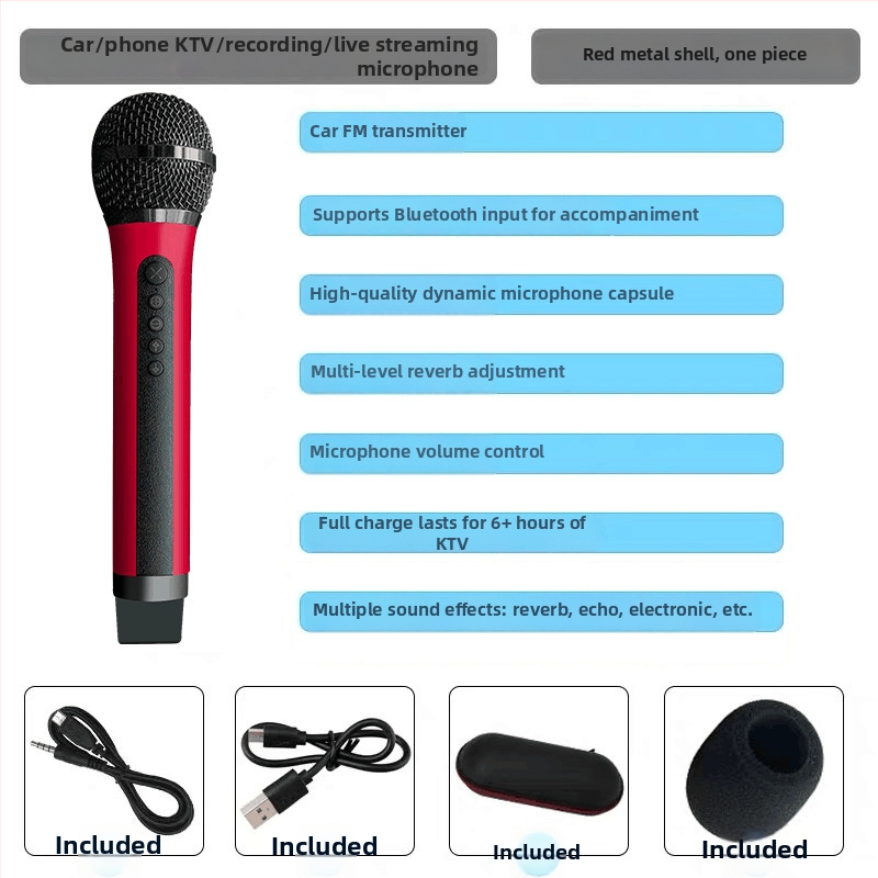 Microfon karaoke auto - Bluetooth 5.0, fără baterie încorporată, direcție reglabilă, potrivit pentru karaoke în mașină, scenă și întâlniri