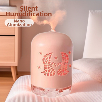 Mini USB zvlhčovač s LED svetlom, okrúhly dizajn, nádrž 0,5 l, 1 výstup hmly, USB napájanie, časovač 8+ hodín, tichý chod