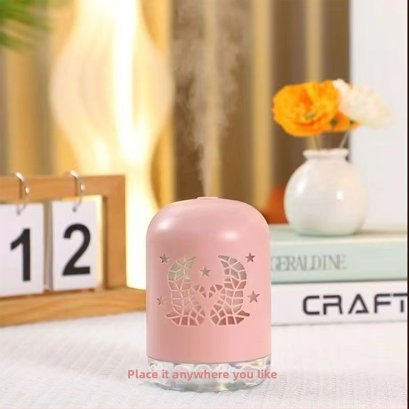 Mini USB zvlhčovač s LED svetlom, okrúhly dizajn, nádrž 0,5 l, 1 výstup hmly, USB napájanie, časovač 8+ hodín, tichý chod