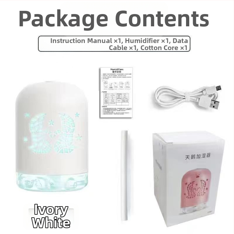 Mini USB zvlhčovač s LED svetlom, okrúhly dizajn, nádrž 0,5 l, 1 výstup hmly, USB napájanie, časovač 8+ hodín, tichý chod