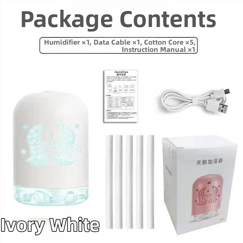 Mini USB zvlhčovač s LED svetlom, okrúhly dizajn, nádrž 0,5 l, 1 výstup hmly, USB napájanie, časovač 8+ hodín, tichý chod