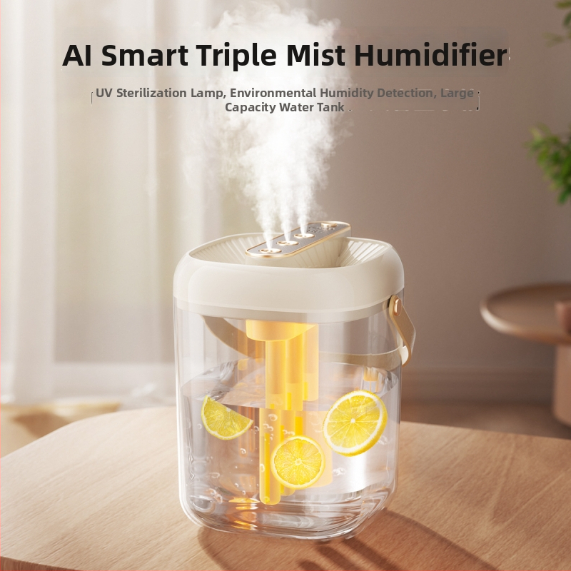 Zvlhčovač do domácnosti s 3 výstupmi hmly, USB napájanie, nádrž ≤0,5 L, vhodný pre miestnosti do 10 m², hluk 36–45 dB