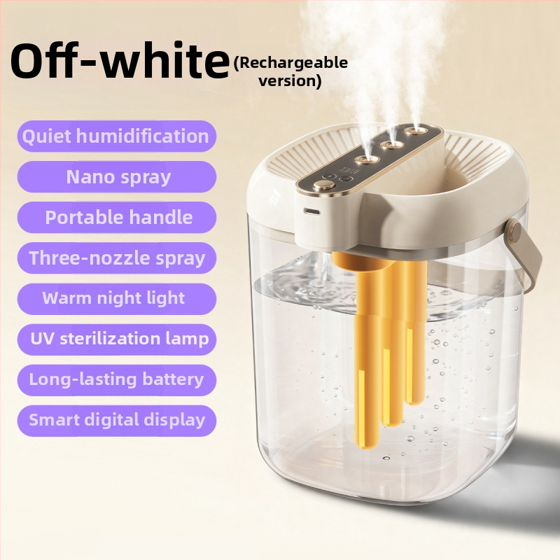 Zvlhčovač do domácnosti s 3 výstupmi hmly, USB napájanie, nádrž ≤0,5 L, vhodný pre miestnosti do 10 m², hluk 36–45 dB