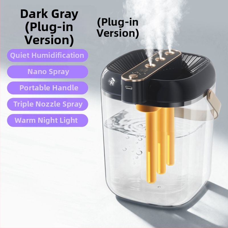 Zvlhčovač do domácnosti s 3 výstupmi hmly, USB napájanie, nádrž ≤0,5 L, vhodný pre miestnosti do 10 m², hluk 36–45 dB