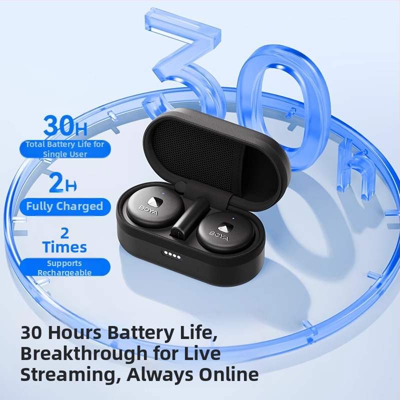 BOYA OMIC mikrofon za livestream s klipom, ugrađena baterija ≤50 mAh, trajanje baterije 3–6 h, dvostruki izlaz (One-to-Two), SNR ≥70 dB