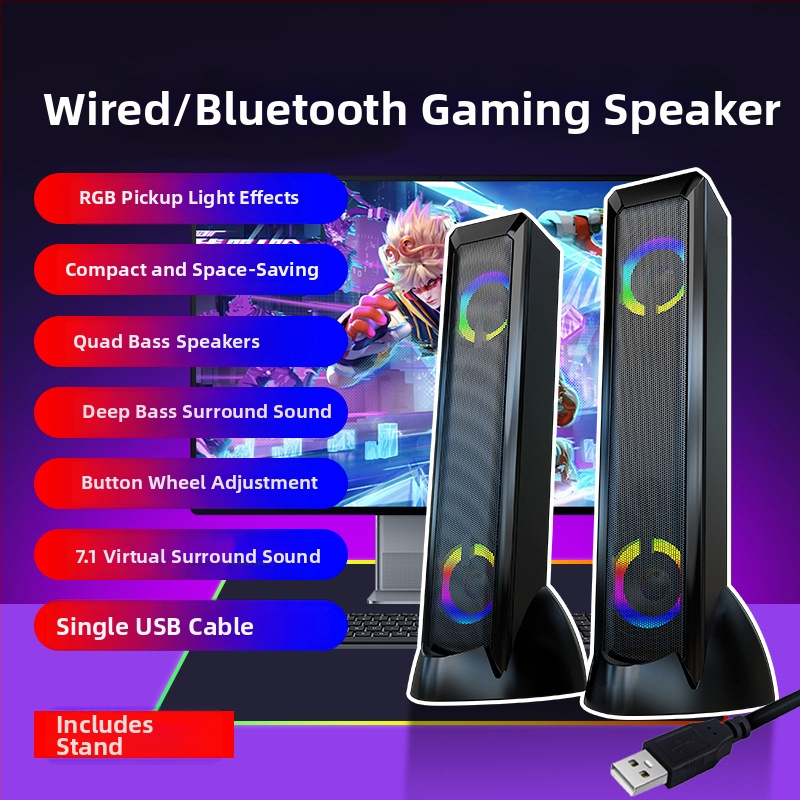 Boxe de birou USB pentru jocuri, cu iluminare RGB, configurație cu 4 difuzoare, 5W putere, sunet surround 3D/virtual