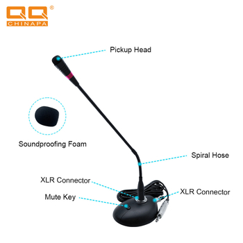 Gooseneck konferencia kondenzátor mikrofon — 40 Hz–16 kHz, érzékenység -40 dB ±2 dB, 48V tápegység