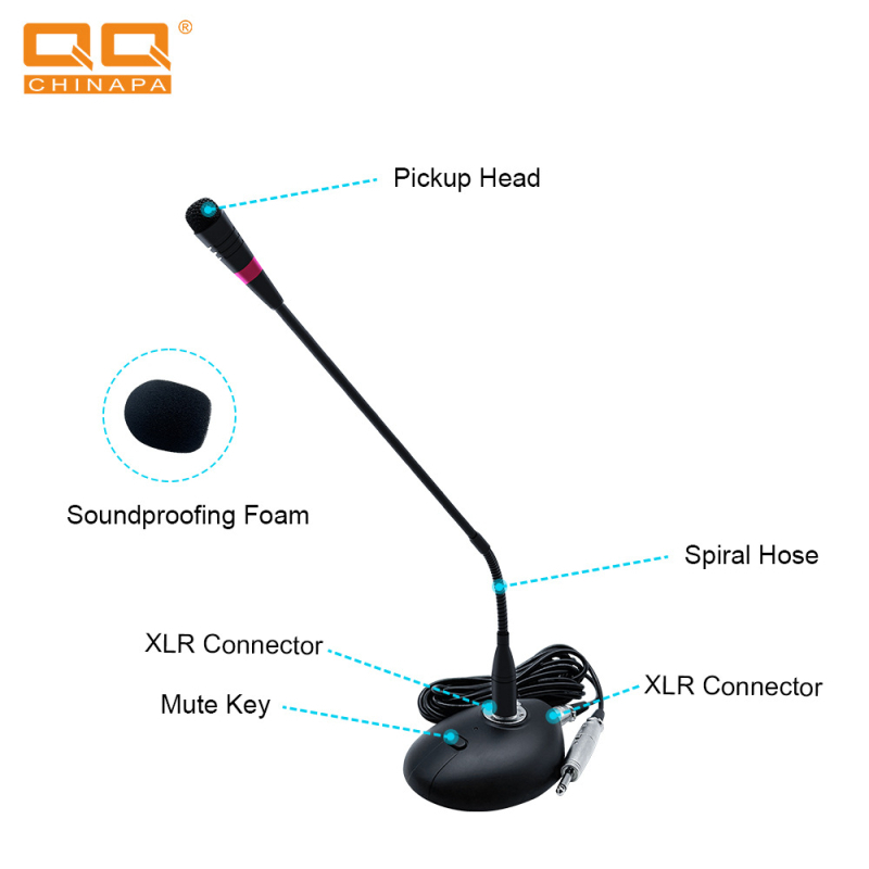 Gooseneck konferencia kondenzátor mikrofon — 40 Hz–16 kHz, érzékenység -40 dB ±2 dB, 48V tápegység