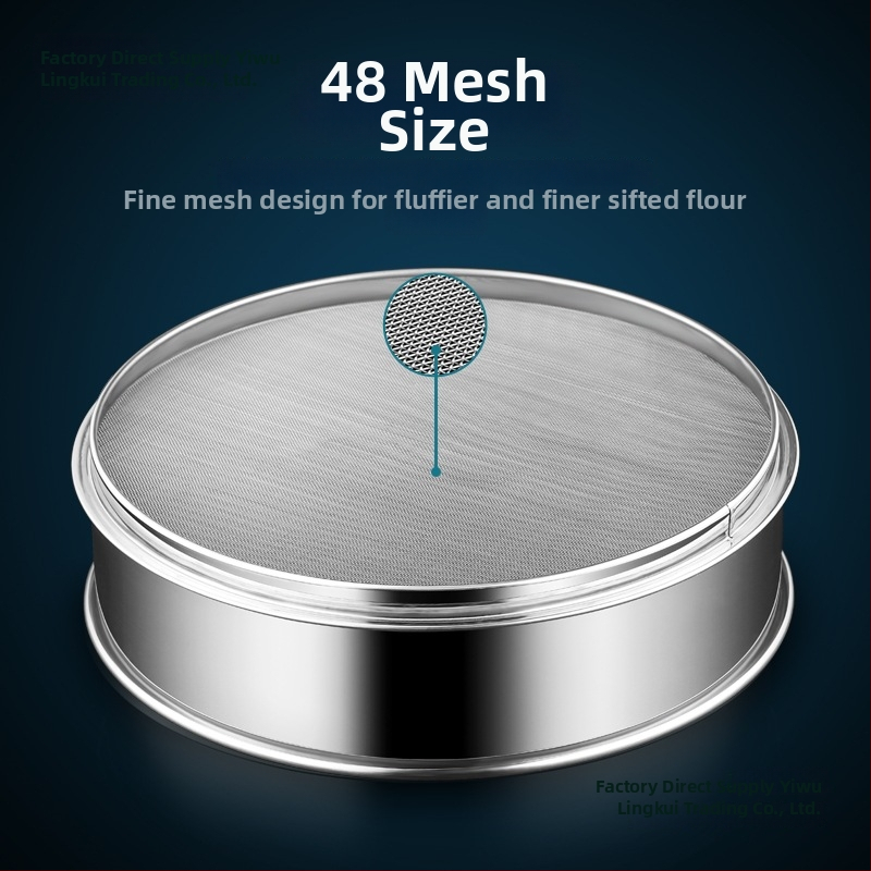 Rozsdamentes acél liszt szitó – ultrafin háló, kézi működtetés, stopperrel, sütési eszköz
