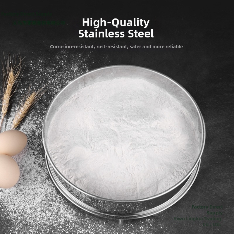 Rozsdamentes acél liszt szitó – ultrafin háló, kézi működtetés, stopperrel, sütési eszköz