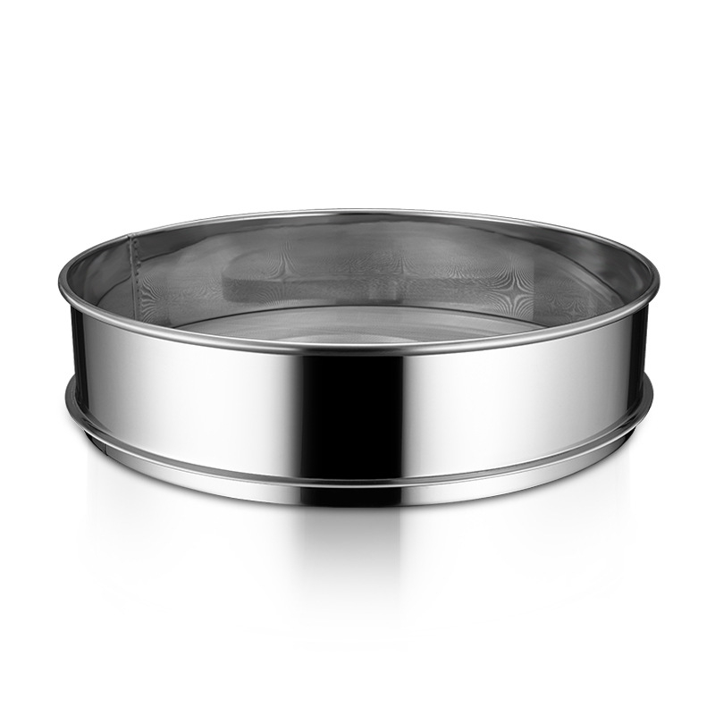 Rozsdamentes acél liszt szitó – ultrafin háló, kézi működtetés, stopperrel, sütési eszköz