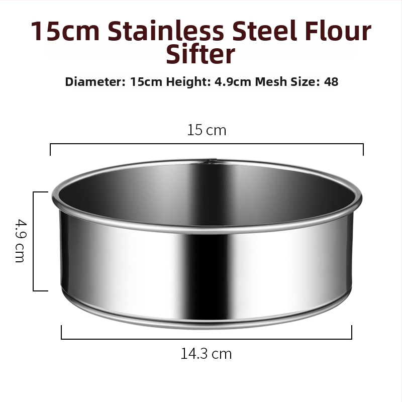 Rozsdamentes acél liszt szitó – ultrafin háló, kézi működtetés, stopperrel, sütési eszköz